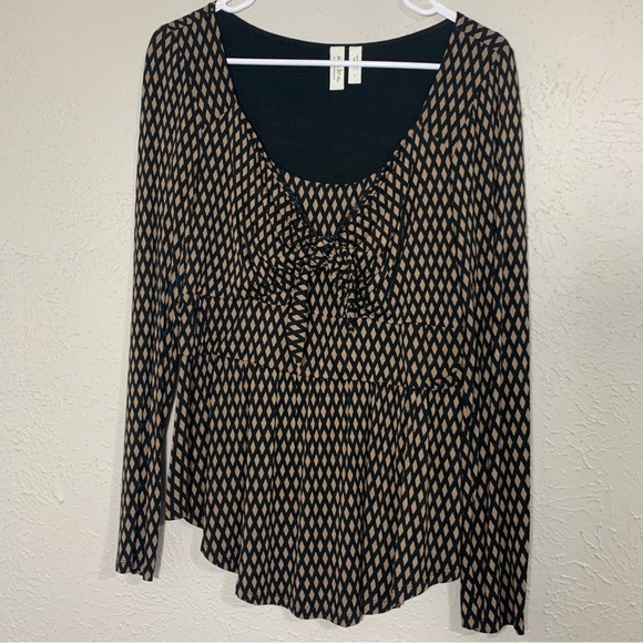 Anthropologie Meadow Rue Joselyn Diamond Pattern Tie Front Long Sleeve - Picture 8 of 16